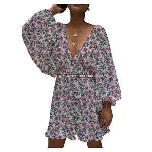 Nuevo Vestido Sexy con Escote Profundo en V y Mangas Farol para Mujer, Vestido de Algodón Estampado para Fiesta, Vestido Casual de Playa con Escote Profundo en V y Mangas Farol, Estampado de Verano - Product Image 2
