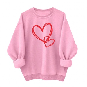 Sweat-shirt à col rond en molleton épais à imprimé cœur rose pour femme, style décontracté, streetwear, manches longues, pull en coton - Product Image 1