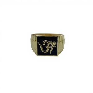 Bague Chevalière Spirituelle en Or 22K avec Symbole Om pour Homme, Émail Noir Carré, Bande Déclaration Spirituelle Religieuse - Product Image 3