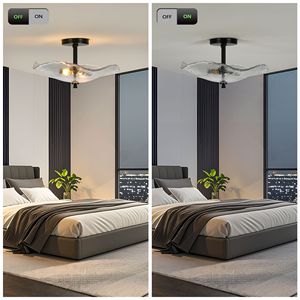 Ceiling <b>Light</b> Fixtures Indoor Outdoor Flush Mount with Water Ripple Glass <b>Shade</b> for Hallway <b>Kitchen</b> Bedroom Porch - Product Image 4