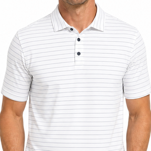 Polo de golf à rayures horizontales pour homme, personnalisé, bicolore blanc et bleu, vêtements de sport performants - Product Image 2