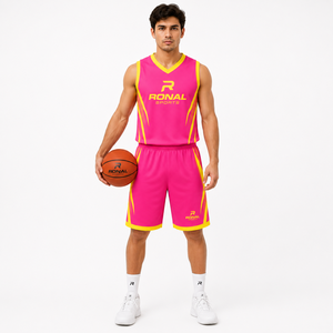 Uniforme de Baloncesto Rosa y Amarillo RONAL SPORTS, Sublimado, Transpirable, Conjunto de Camiseta sin Mangas y Pantalones Cortos, Personalizado para Adultos Unisex 2026 - Product Image 3
