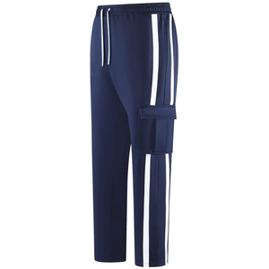 <b>Men's</b> Navy Blue Tracksuit Set Full Sleeve Zipper <b>Jacket</b> Pants Striped Design Breathable Sporty Regular Fit Autumn Wear - Product Image 4