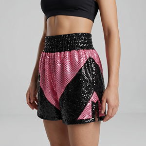 Custom <b>Sequin</b> Men Muay Thai Shorts Pink Black Glitter Kickboxing Trunks Wholesale Custom Logo Shiny MMA Fighting Shorts - Product Image 2