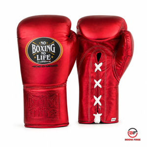 No Boxing No Life Gold Leather Boxing Gloves Full Finger Lace-Up With Cross Design For Adults - Product Image 5