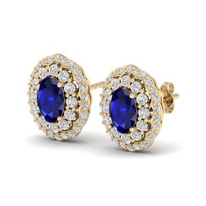 REYES Precio al por Mayor, Pendientes de Oro de 14K con Diamantes Certificados por IGI, Corte Ovalado, 1.52Ct, Zafiro Azul, Joyería con Piedras Preciosas - Product Image 3