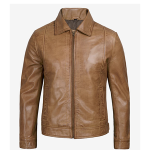 Chaquetas de Cuero Genuino Borgoña para Hombre, Modelo OEM 2026, Cuello Camisero, Cierre de Cremallera, Corte Regular, Uso Casual, Impermeables - Product Image 3