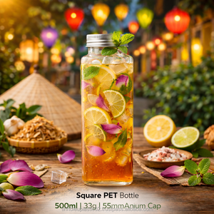 ขวด PET ทรงเหลี่ยม ขนาด 500 มล. คอขวด 55 มม. พร้อมฝาอลูมิเนียม ขวดพลาสติกสำหรับบรรจุน้ำผลไม้ ชา กาแฟ ในเอเชีย - Product Image 5