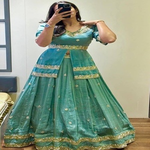 Colección Premium de Lehenga de Seda Chinon con Bordado de Lentejuelas y Blusa con Abertura Frontal Larga y Dupatta con Trabajo de Corte, Colección de Moda Femenina - Product Image 1