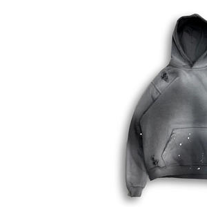 Sudadera con Capucha Negra Desgastada Estilo Streetwear de Algodón Pesado Oversize para Hombre y Mujer, Ajuste Holgado, Estilo Universitario - Product Image 3