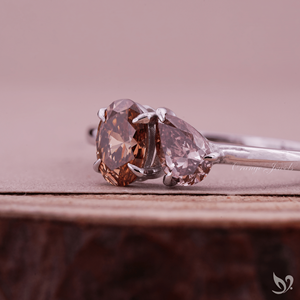 Pink Pear and Orange Oval Lab Grown Diamond Toi et Moi <b>Ring</b> <b>Two</b> <b>Stone</b> Engagement <b>Ring</b> Ready to Ship Romantic Bridal <b>Ring</b> - Product Image 3