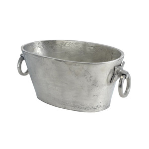 Antique Silver Distressed Oval Aluminum <b>Ice</b> Bucket Heavy Duty Ring Handles Modern Party Wine Beer Beverage Tub For Serving - Product Image 2