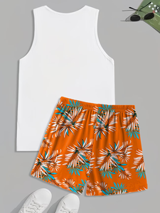 Men's Casual Summer Beach Vacation Vest Shorts Set Featuring Trendy Sleeveless Tank Top & Short 100% Cotton Quick Dry - Product Image 3