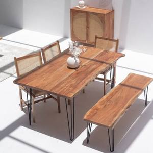 Mesa de Comedor Vandana Zentrix Merino Dark Acacia con Patas de Horquilla y Diseño Moderno Contemporáneo - Product Image 1