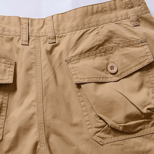 Shorts cargo pour homme, couleur unie, taille mi-haute, respirant, en coton, style bermuda décontracté avec poches et fermeture boutonnée - Product Image 6
