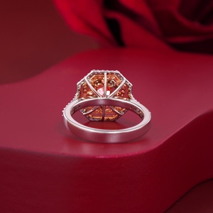 14K White Gold Art Deco Ring 0.53 CT Vivid Red Cushion Cut Lab Diamond Octagon Double Halo Clarity VVS2/VS1 Good Certified IGI - Product Image 4