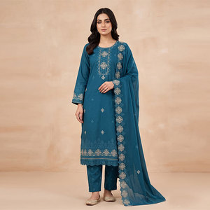 Conjunto de Salwar Kameez de Algodón Bordado para Mujer Annisa, Largo Regular, Corte Regular, Vestido Tradicional Diwali, Absorbe la Humedad, Antiarrugas - Product Image 3