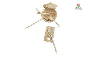 Ensemble d'ustensiles de cuisine en rotin faits à la main, paniers de rangement naturels tissés, style rustique - Product Image 2