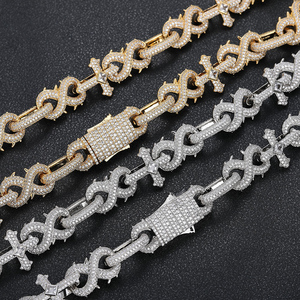 925 <b>Silver</b> Lab Grown Diamond <b>Mens</b> Link <b>Chain</b> with Cross Detail Luxury Statement Necklace - Product Image 5