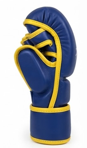 ถุงมือ MMA Profit Sport สีน้ำเงินเหลือง แบบครึ่งนิ้ว สำหรับปิดนิ้วมือ ใช้ได้ทั้งชายและหญิง อุปกรณ์ฝึกศิลปะการต่อสู้ วัสดุ PU ปรับขนาดได้ สำหรับชกมวย - Product Image 4