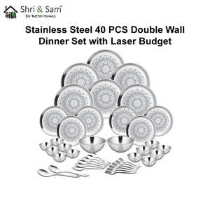 Juego de vajilla de acero inoxidable de doble pared de 40 piezas económico con capacidad láser para 6 personas - Product Image 6