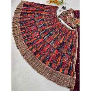 DISEÑADOR GEORGETTE IMPRESIÓN DIGITAL TRABAJO LEHENGA CHOLI CON DUPATTA WINE - Product Image 6