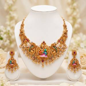 Gold Plated Bridal <b>Set</b> Choker Necklace Drop Earrings Tikka Ethnic Zircon Trendy Wedding Engagement Anniversary High Quality - Product Image 1