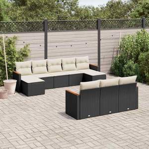 Juego de Sofás de Jardín de Ratán Sintético Negro de 10 Piezas, Elegante Mueble de Jardín para Exteriores - Product Image 1