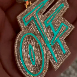 Custom OF Letter <b>Pendant</b> Iced Out <b>Initial</b> Charm Turquoise Enamel CZ Diamond Hip Hop Alphabet Necklace <b>Pendant</b> for Men Women - Product Image 4