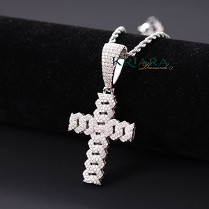 Colgante de Cruz de Moissanita, Plata 925 con Baño de Rodio, Corte Redondo, Unisex, Estilo Hiphop, Amuleto Religioso - Product Image 1