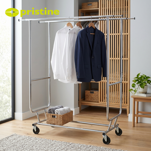 metal Clothing Rack Double Pole Portable Wardrobe Organizer Minimalist Design Durable Metal Storage Holder for Shirts - Product Image 3