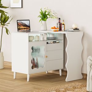 ตู้ไซด์บอร์ดไม้ทรงตัวแอลสไตล์โมเดิร์นฟาร์มเฮาส์ขนาด 41-79 นิ้ว พร้อมไฟ LED ตู้เก็บของแบบมีลิ้นชักและชั้นวาง - Product Image 2