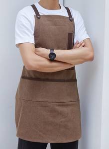 Tablier de mixologue en toile premium avec bretelles en cuir réglables, uniforme de bar professionnel, double couture, passants pour outils, pour les professionnels - Product Image 5