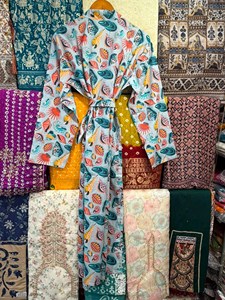 Boho Printed Cotton Kimono Dress Womans Long Night Wear Maxi Kaftan casual Wear <b>Cardigan</b> for Holidays Vacations Sustain - Product Image 5