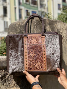 New Western Stylish Cowhide Leather Tooled Fringe Tote Bag Handcrafted Fashionable High Quality Tooled Women Shopping <b>Handbags</b> - Product Image 6