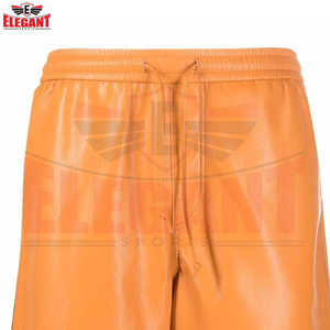 Genuine Leather Casual Fashion Shorts with Elastic Waist Drawstring OEM ODM Private Label Premium Custom <b>Men</b>’s Leather Shorts - Product Image 6
