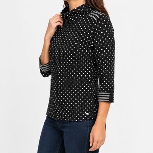 Suéter de Punto Jacquard con <span class=keywords><strong>Cuello</strong></span> Alto Simulado y Bolsillos para Mujer, en Viscosa y Nailon Suave con Estampado de Lunares, Venta al Por Mayor OEM - Product Image 2