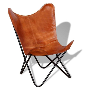Leather Butterfly Living Room Decorative Dinning <b>Chair</b> Lounge <b>Chair</b> Dark Handmade with Powder Coated <b>Folding</b> Black Iron Frame - Product Image 1
