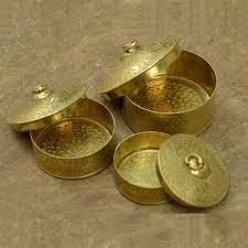 Handcrafted Hammered Brass Masala <b>Box</b> with Lid Spoon Traditional Spice Storage <b>Container</b> - Product Image 2