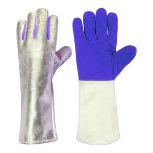 Heavy Duty Leather Cowhide Welder Gloves Aluminized Para Aramid Blend Heat Resistant Spark <b>Fire</b> Retardant Safety Gloves - Product Image 2