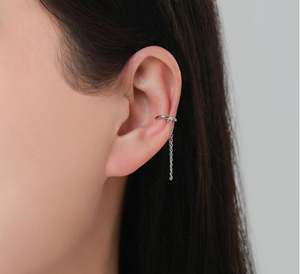 Pendiente de Oreja Minimalista de Plata de Ley sin Perforación con Cadena Colgante, Pendientes de Plata o Oro, Pendiente de Oreja con Cadena - Product Image 5