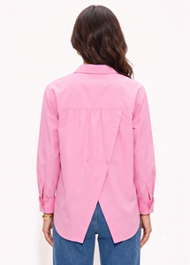 Camisa de mujer personalizada con espalda abierta y botones, camisa de algodón extragrande para mujer, blusa con detalle de espalda abierta, manga larga, cuello vuelto. - Product Image 2