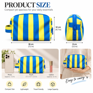 <b>Letter</b> Pattern Water Resistant Canvas Cosmetic Bag Makeup Blue Yellow Medium Zipper Closure Portable Soft Handle Elegant Style - Product Image 2