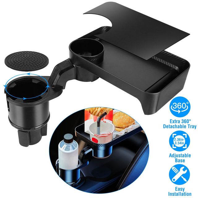 360 Degrees Rotating Car Cup & Bottle Holder Tray Expander Adapter Car Trays
