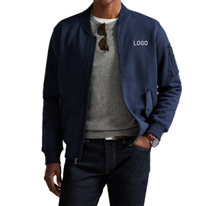 Premium Double Knit Midweight Bomber <b>Jacket</b> <b>Men</b> Minimal Athleisure OEM Custom Luxury Streetwear <b>Track</b> Outerwear Front Logo - Product Image 2