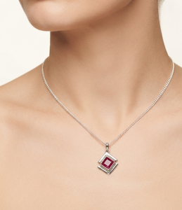 925 Sterling Silver <b>Square</b> Ruby Gemstone Pendant Handmade Beaded <b>Frame</b> Necklace Charm Women Jewelry Rose Gold Yellow Gold Plated - Product Image 2