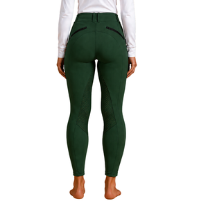 Leggings de equitación para mujer, color verde oscuro, cintura alta, pantalones de equitación elásticos con agarre de silicona y diseño de bolsillo. - Product Image 2