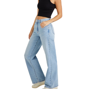 Pantalones vaqueros de mujer de cintura alta, pierna recta, lavado claro, corte holgado, largo completo, informales, de tela de algodón lavado a la piedra, para primavera - Product Image 4