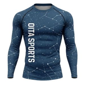 Camiseta de Compresión Azul Marino de Manga Larga con Estampado de Constelaciones, para Entrenamiento Atlético, Gimnasio, Ejercicio, Transpirable, de Secado Rápido, de Alto Rendimiento - Product Image 1