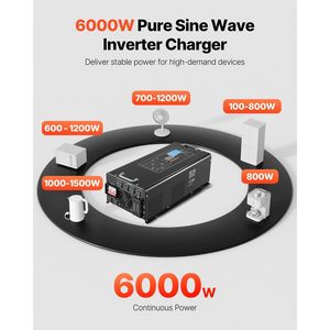 Inversor Solar de Onda Sinusoidal Pura de 6000 Vatios, Cargador de CC 24V a CA 120V con Pantalla LCD y Control Remoto - Product Image 2